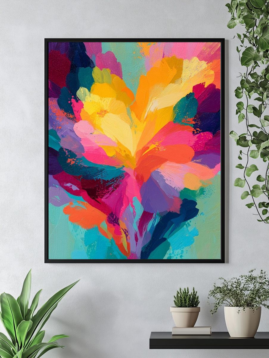 Vibrant Floral Burst Abstract Print. — room view 4