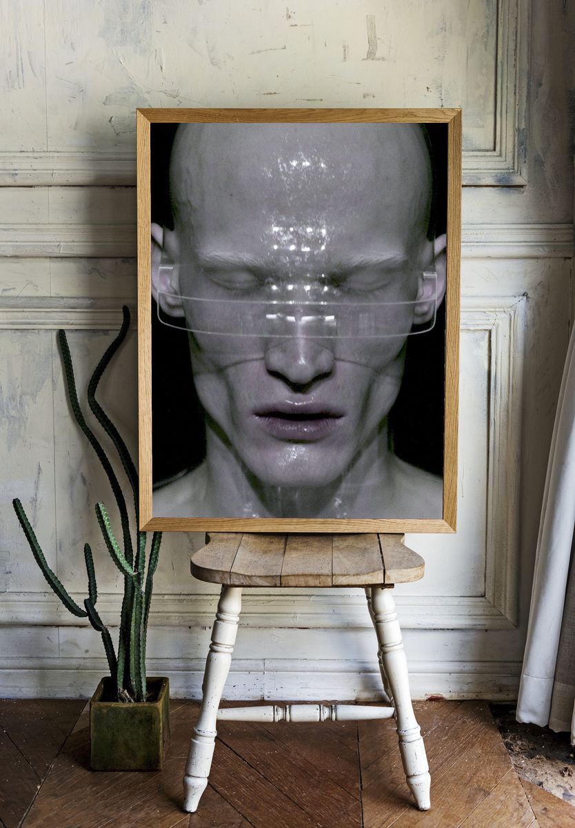Surreal Cybernetic Portrait Print. room preview
