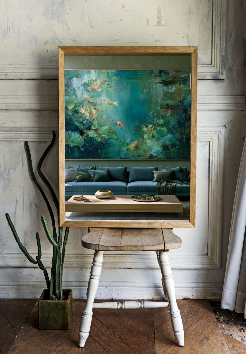 Lotus Pond Abstract Print. room preview
