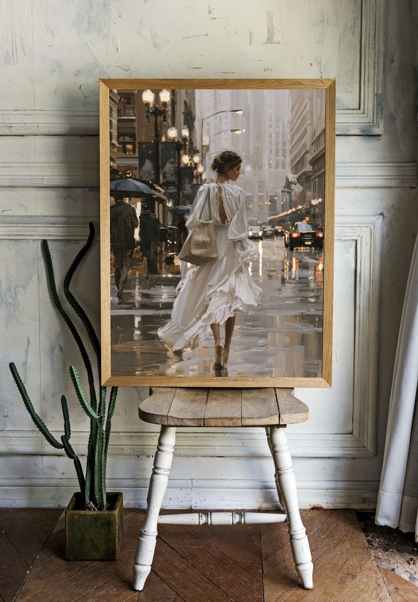 Rainy City Fashion Street Poster. room preview