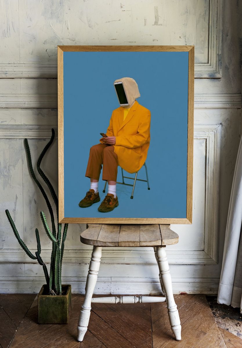 Surreal Phone Head Portrait Print. room preview