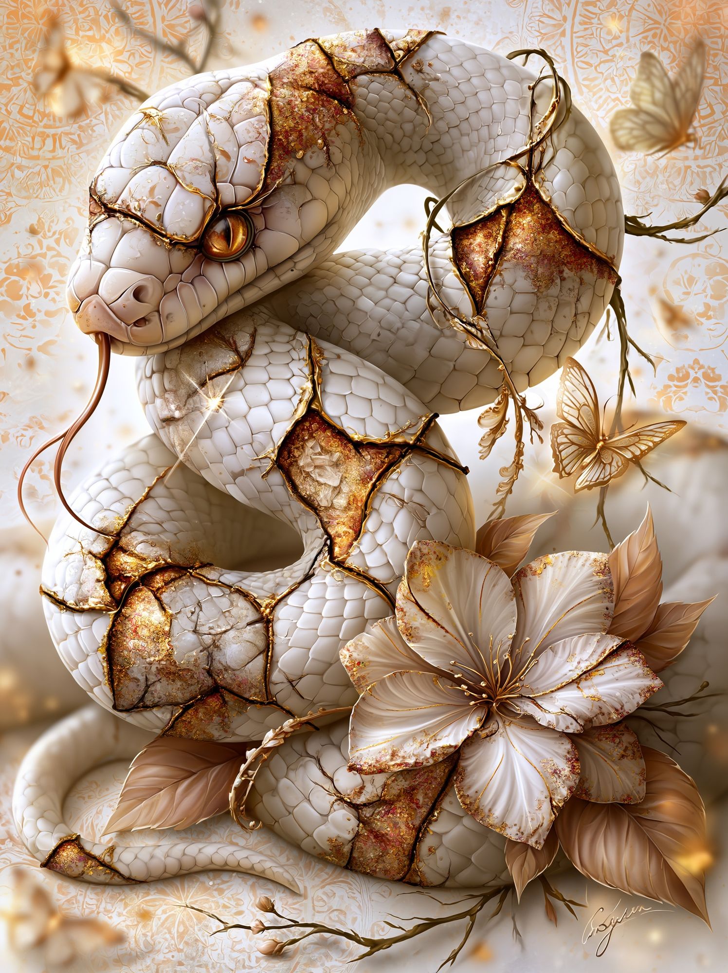 Golden Serpent and Bloom Poster. poster detail