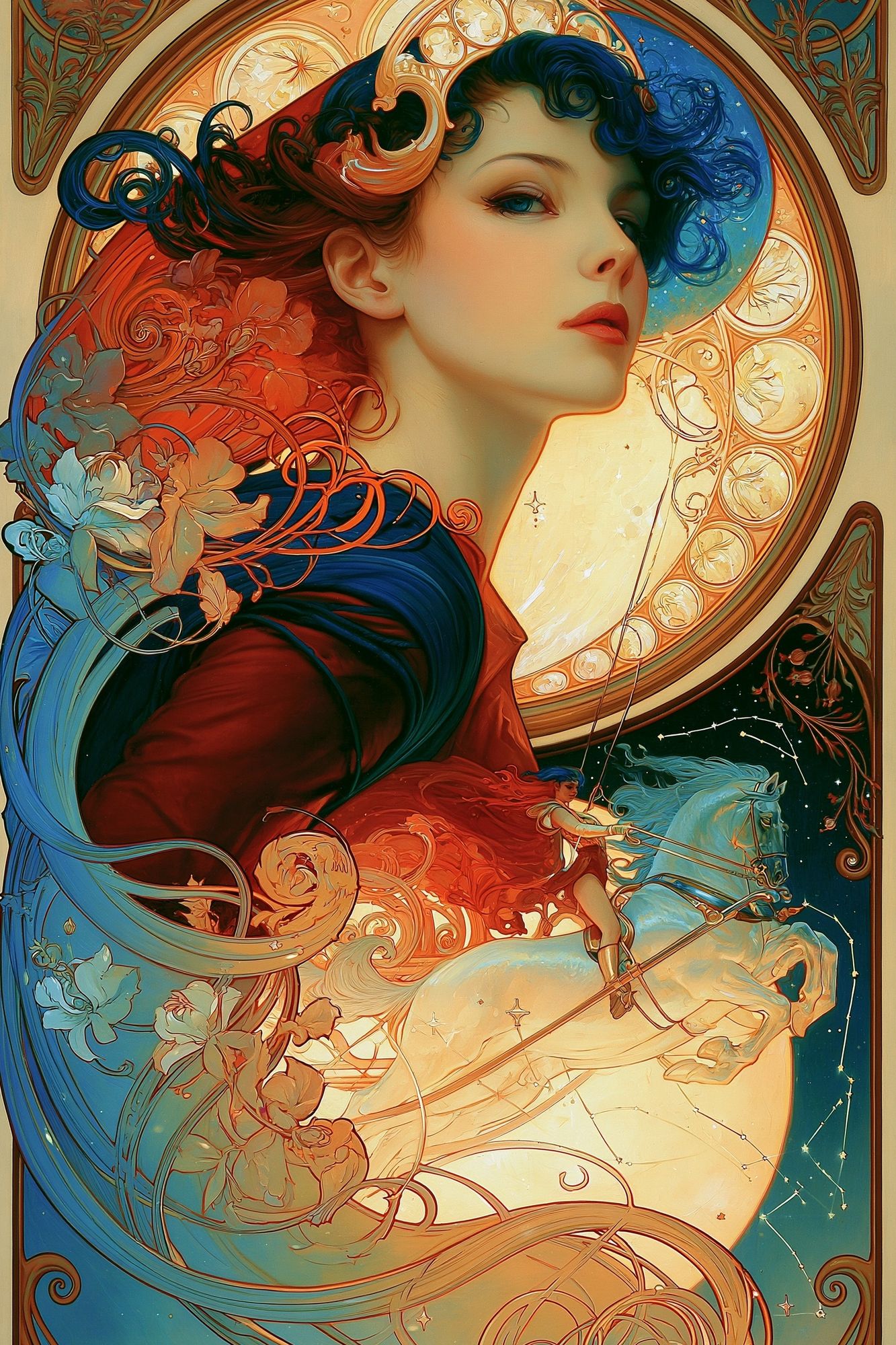 Celestial Rider Art Nouveau Poster. poster — fine-art art