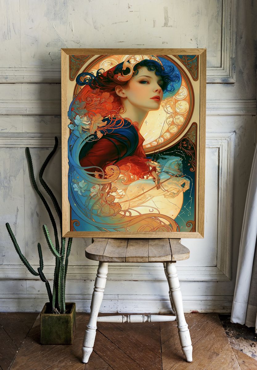 Celestial Rider Art Nouveau Poster. room preview