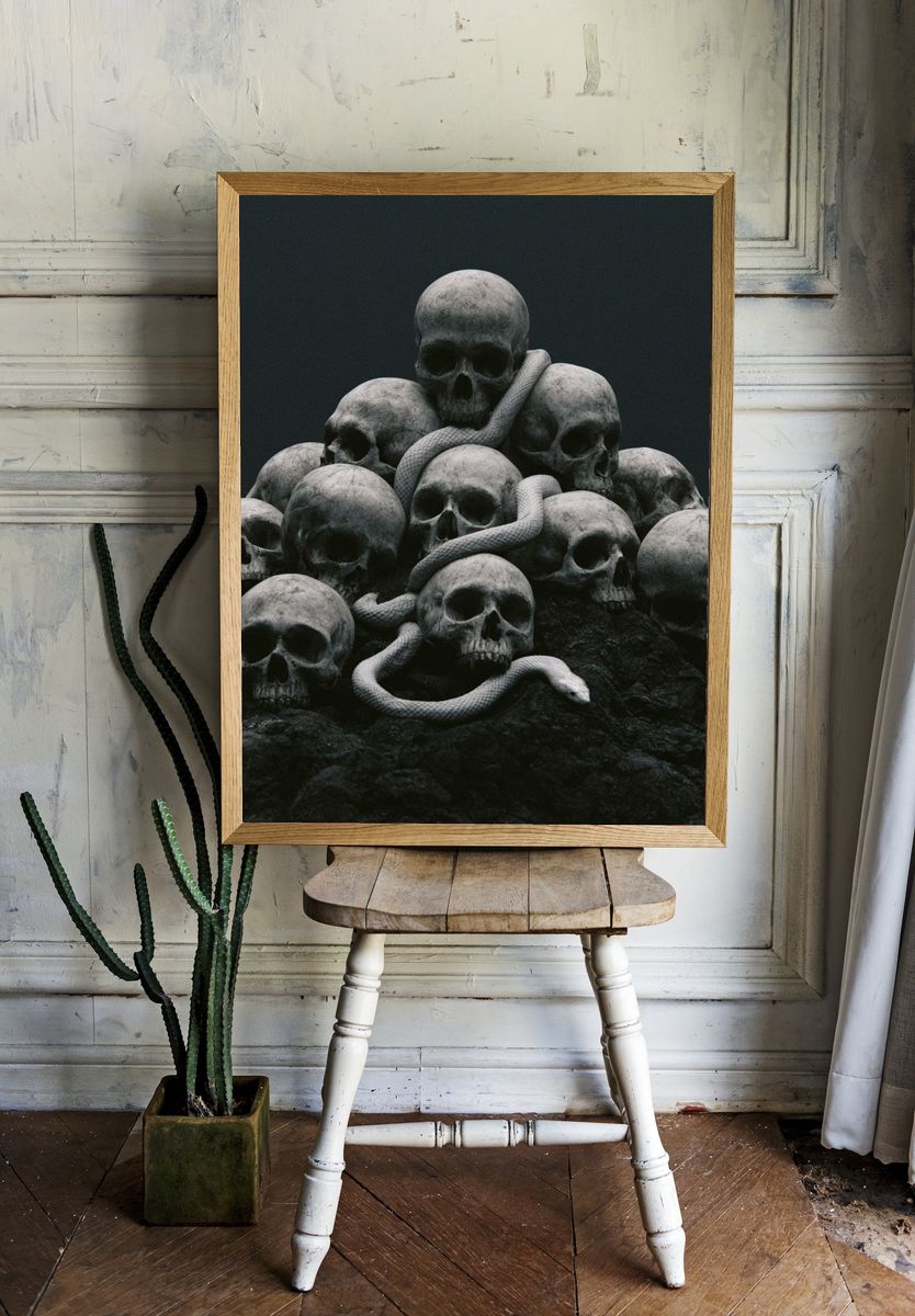 Skull Serpent Dark Print. room preview