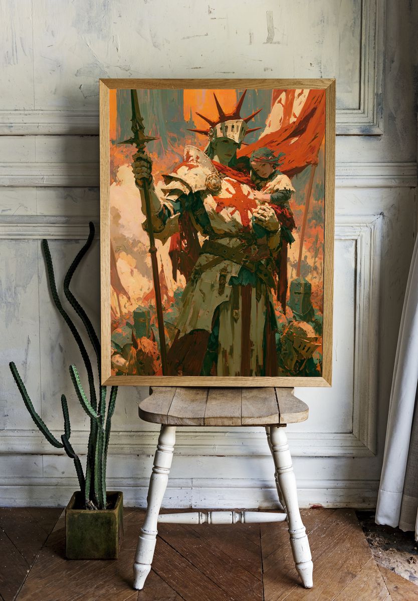 Fantasy Warrior and Child — Fine-Art Print. room preview