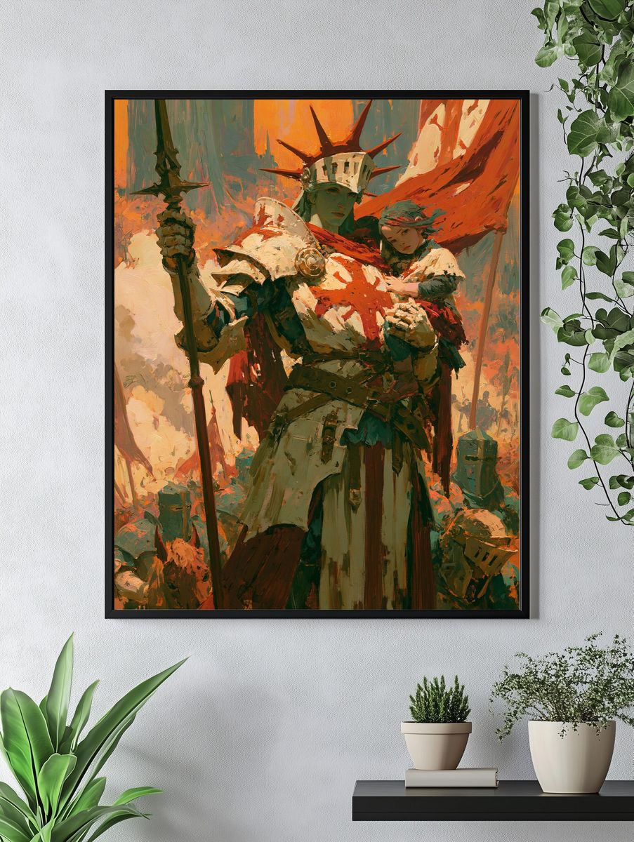 Fantasy Warrior and Child — Fine-Art Print. — room view 4