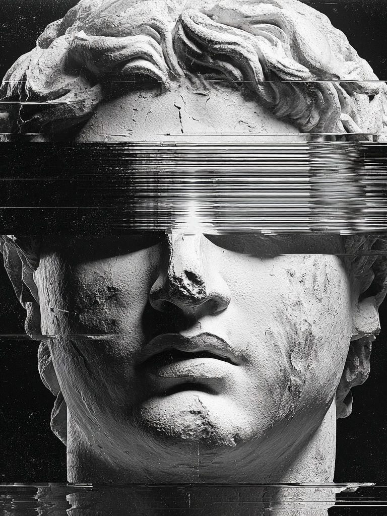 Glitch Marble Bust Black-White Poster. poster — fine-art art