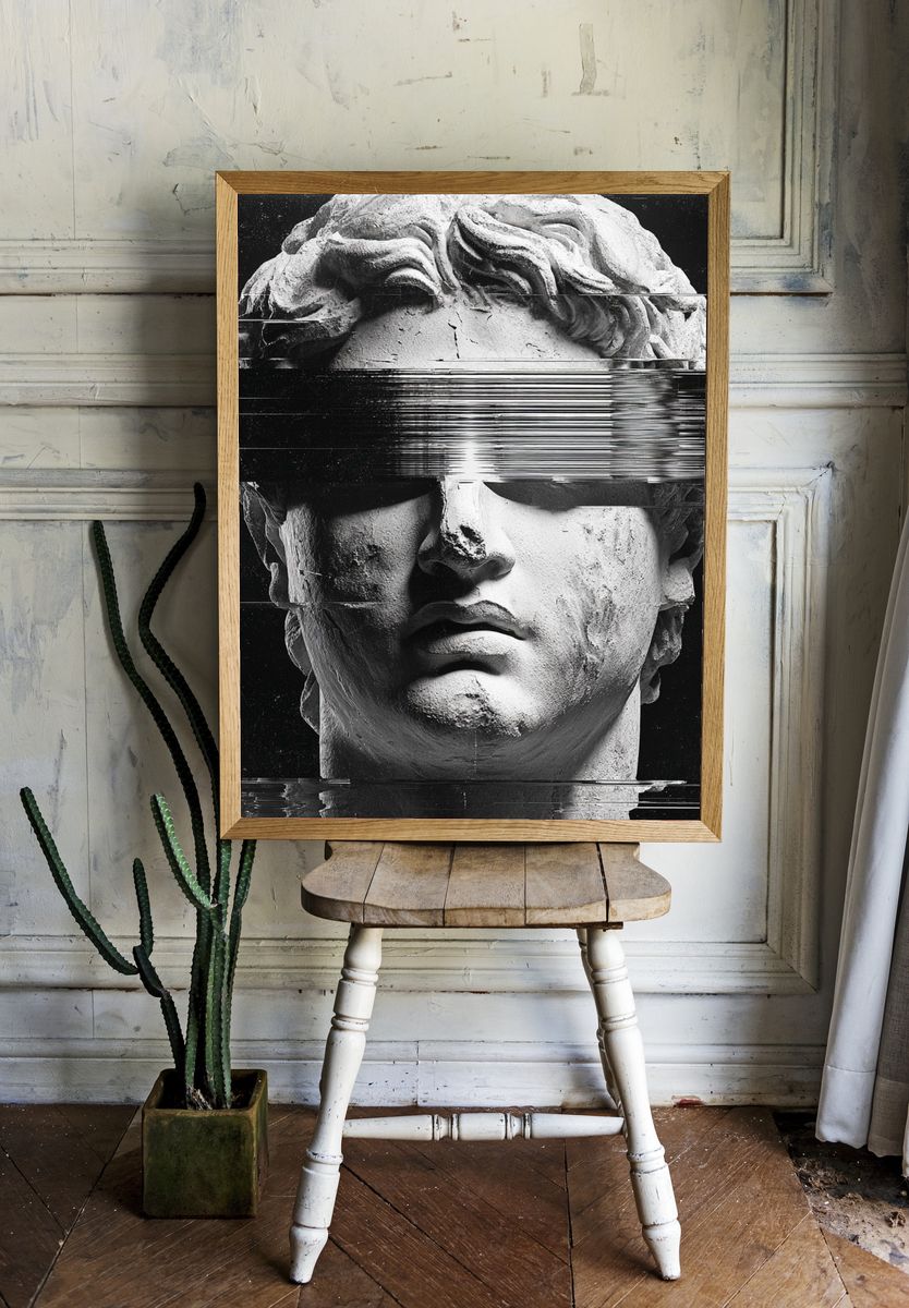 Glitch Marble Bust Black-White Poster. — room view 1