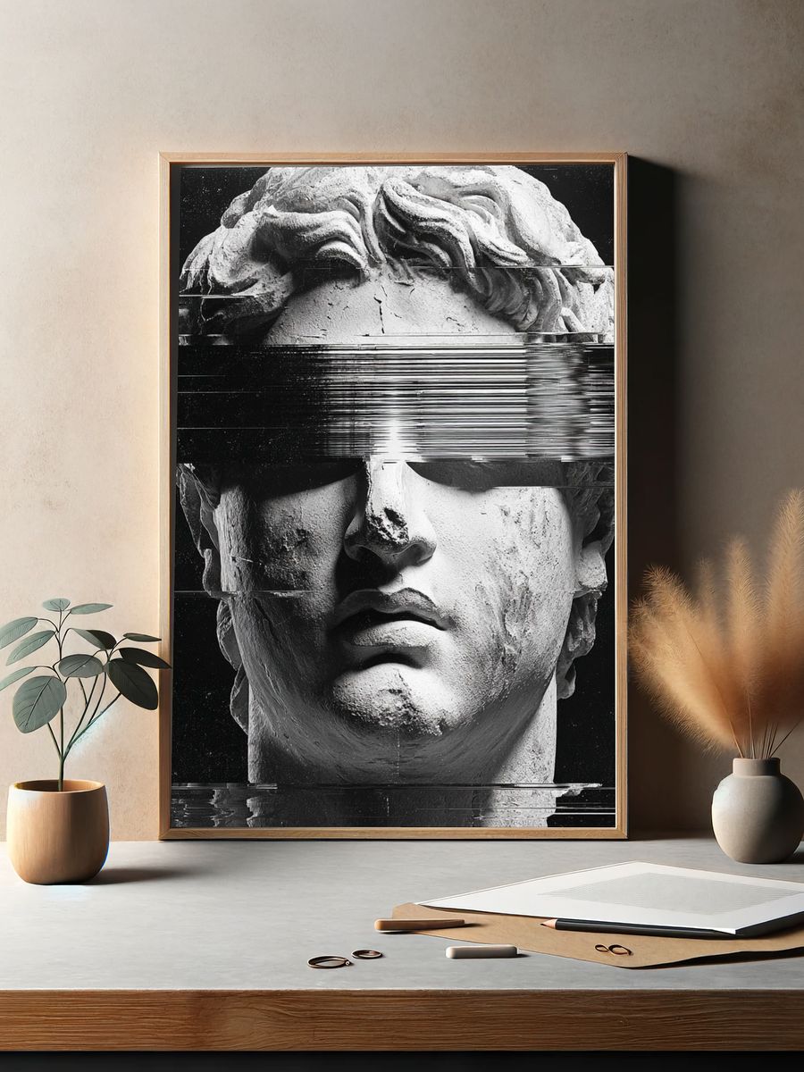 Glitch Marble Bust Black-White Poster. — room view 2
