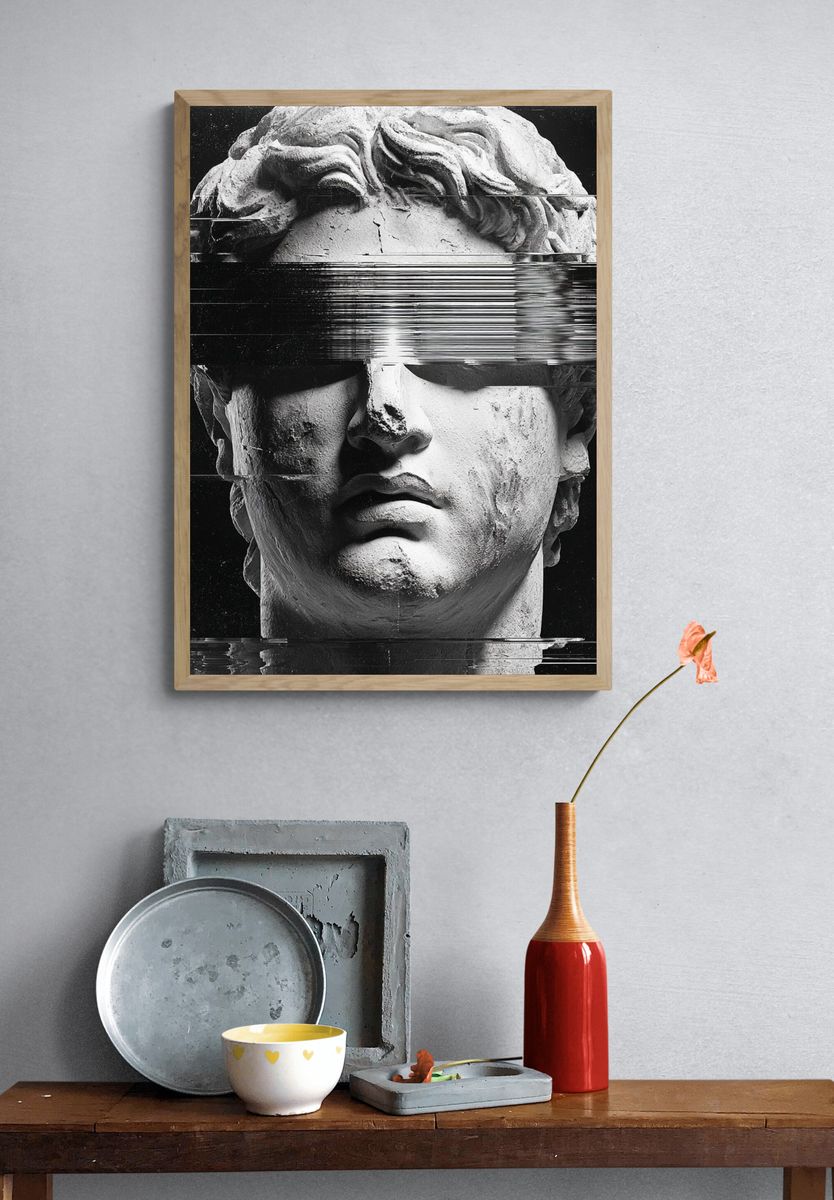 Glitch Marble Bust Black-White Poster. — room view 3