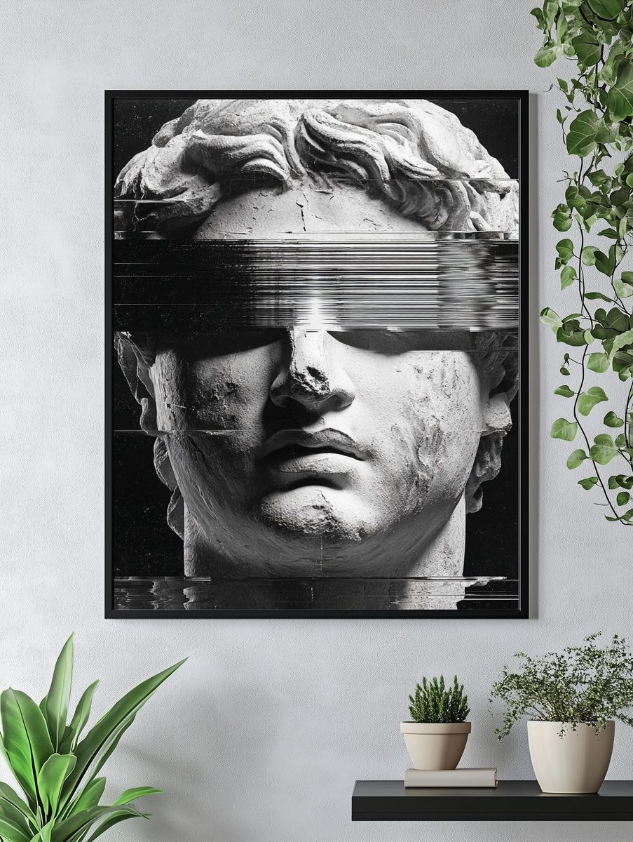 Glitch Marble Bust Black-White Poster. — room view 4