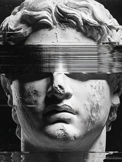 Glitch Marble Bust Black-White Poster. poster print