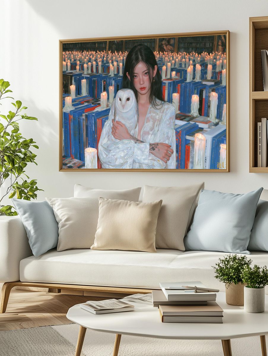 Candlelit Library Portrait Print. — room view 2