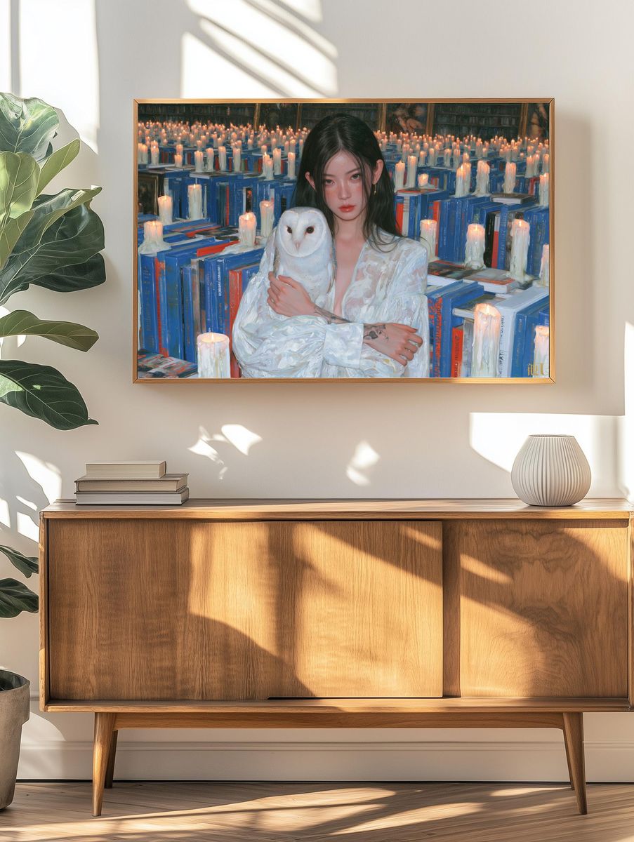 Candlelit Library Portrait Print. — room view 3