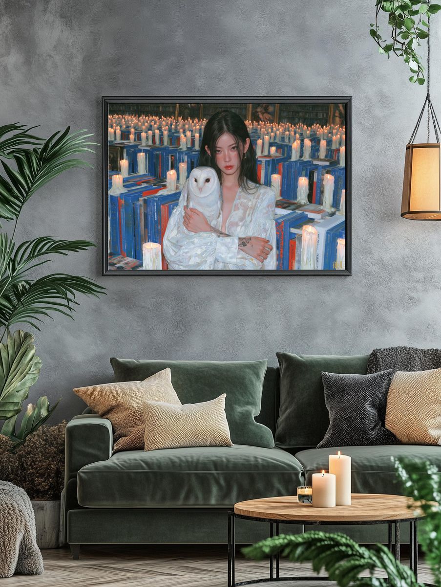 Candlelit Library Portrait Print. — room view 4