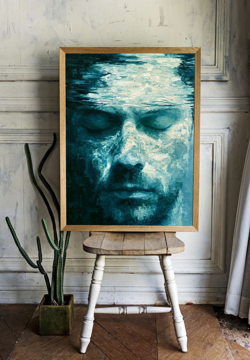 Submerged Face Oil Painting Poster. — room view 1