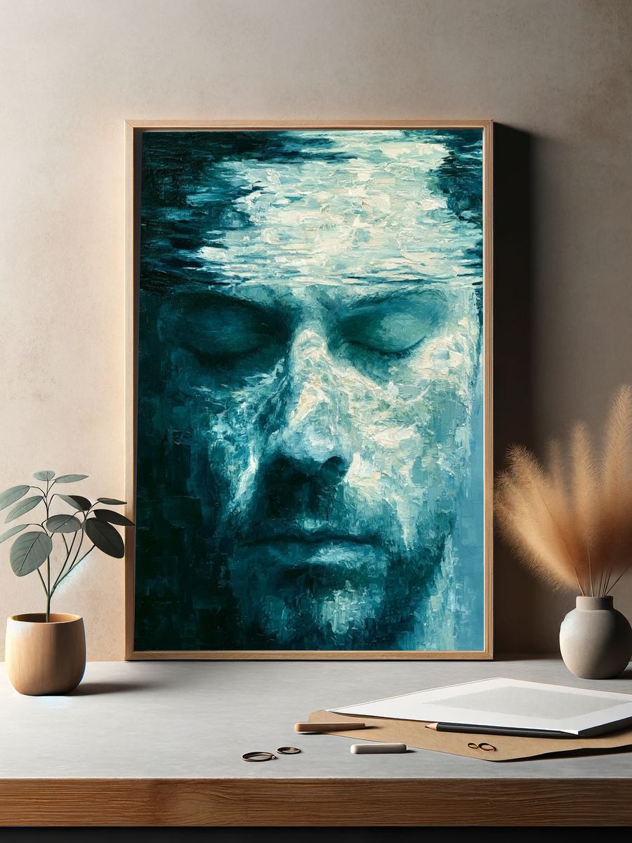 Submerged Face Oil Painting Poster. — room view 2