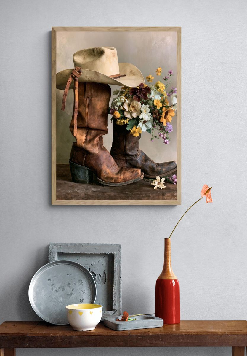 Cowboy Boots Still Life Print. — room view 3