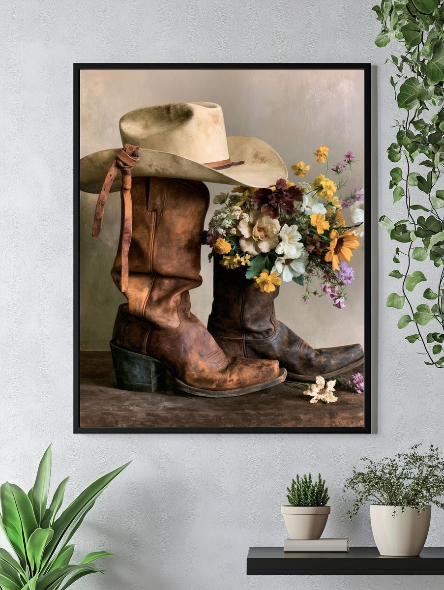 Cowboy Boots Still Life Print. — room view 4