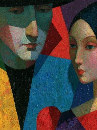 Cubist Couple Portrait Print. poster — fine-art art