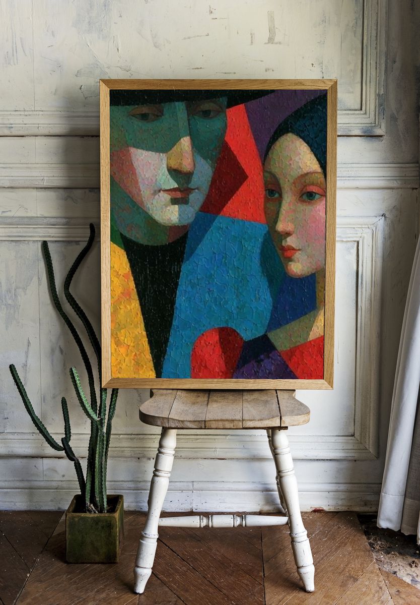 Cubist Couple Portrait Print. — room view 1