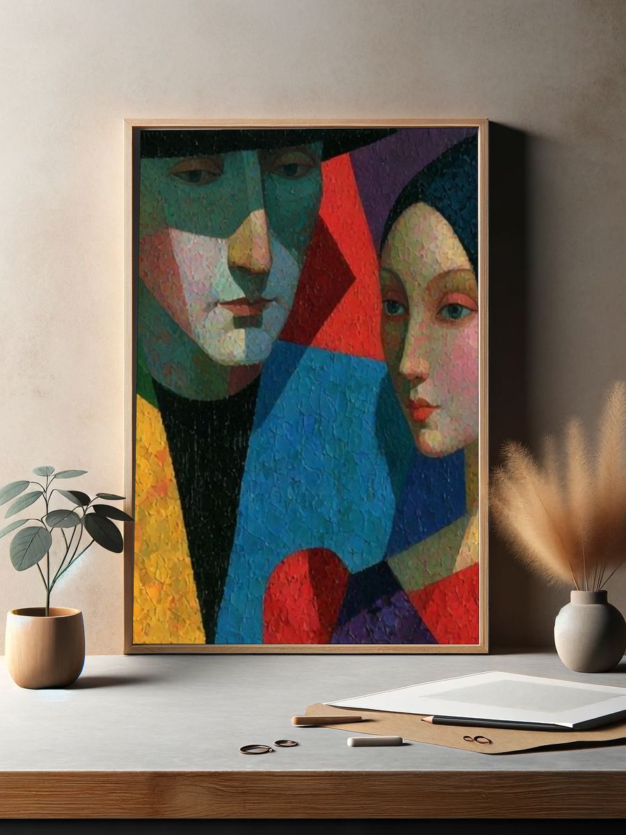 Cubist Couple Portrait Print. — room view 2