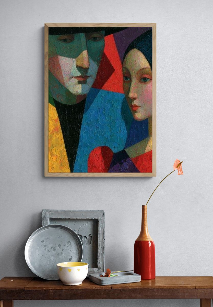 Cubist Couple Portrait Print. — room view 3