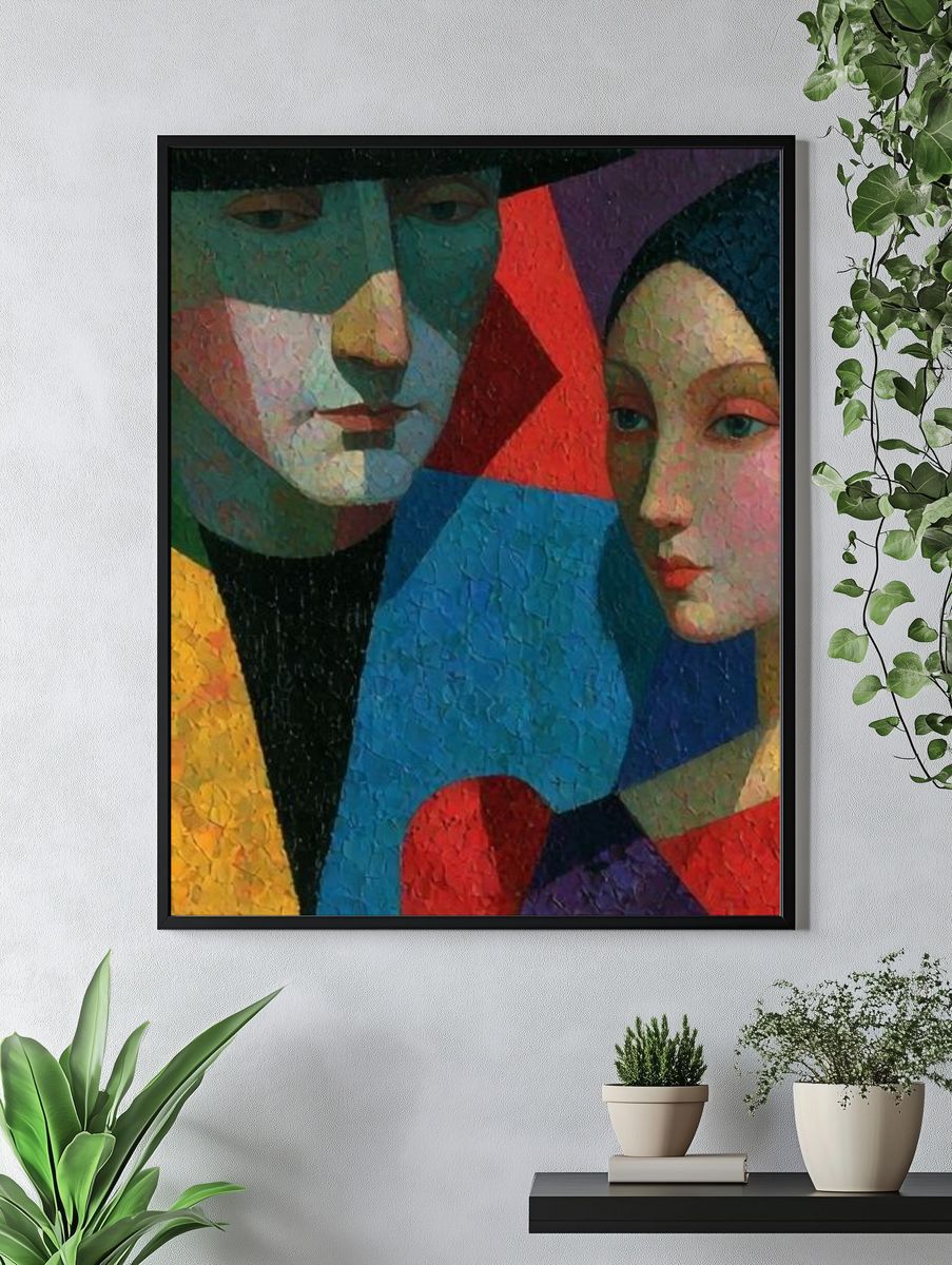 Cubist Couple Portrait Print. — room view 4