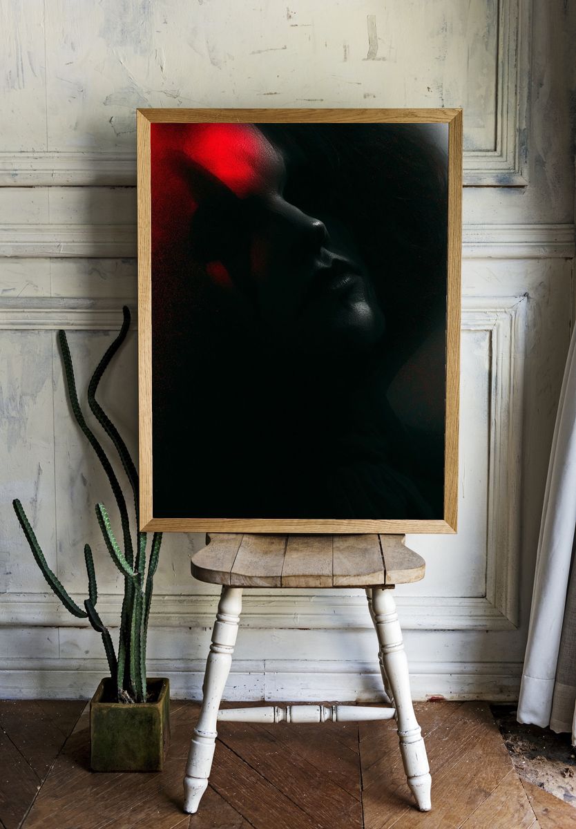 Red Noir Face Silhouette Poster. — room view 1