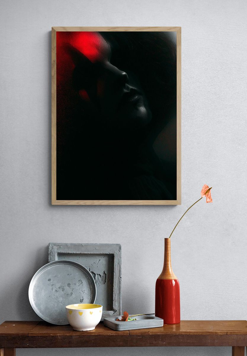 Red Noir Face Silhouette Poster. — room view 3