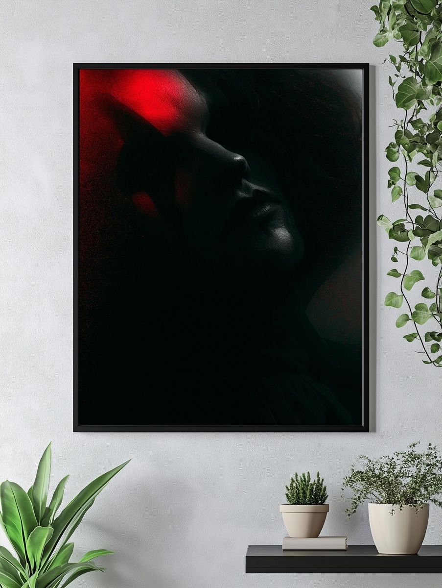 Red Noir Face Silhouette Poster. — room view 4