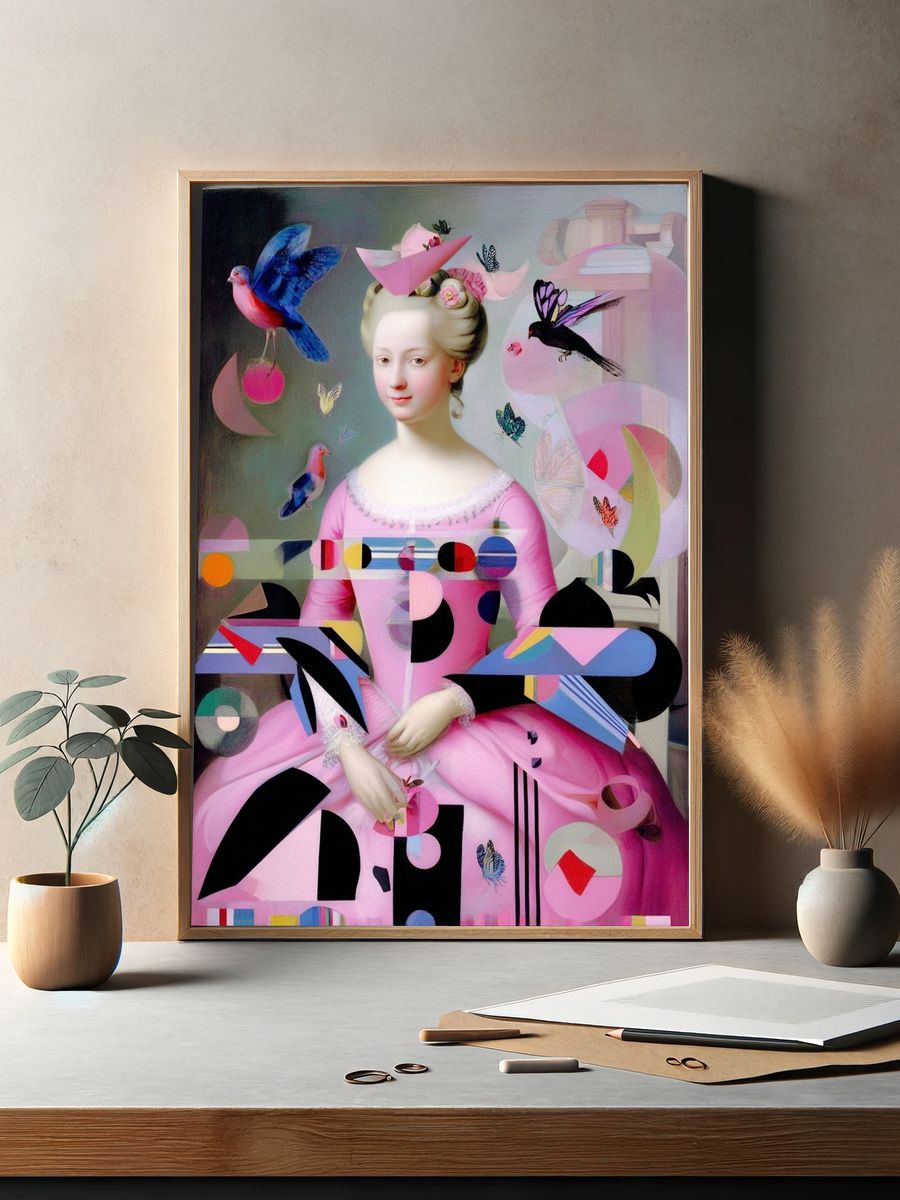 Pink Rococo Collage Poster. — room view 2