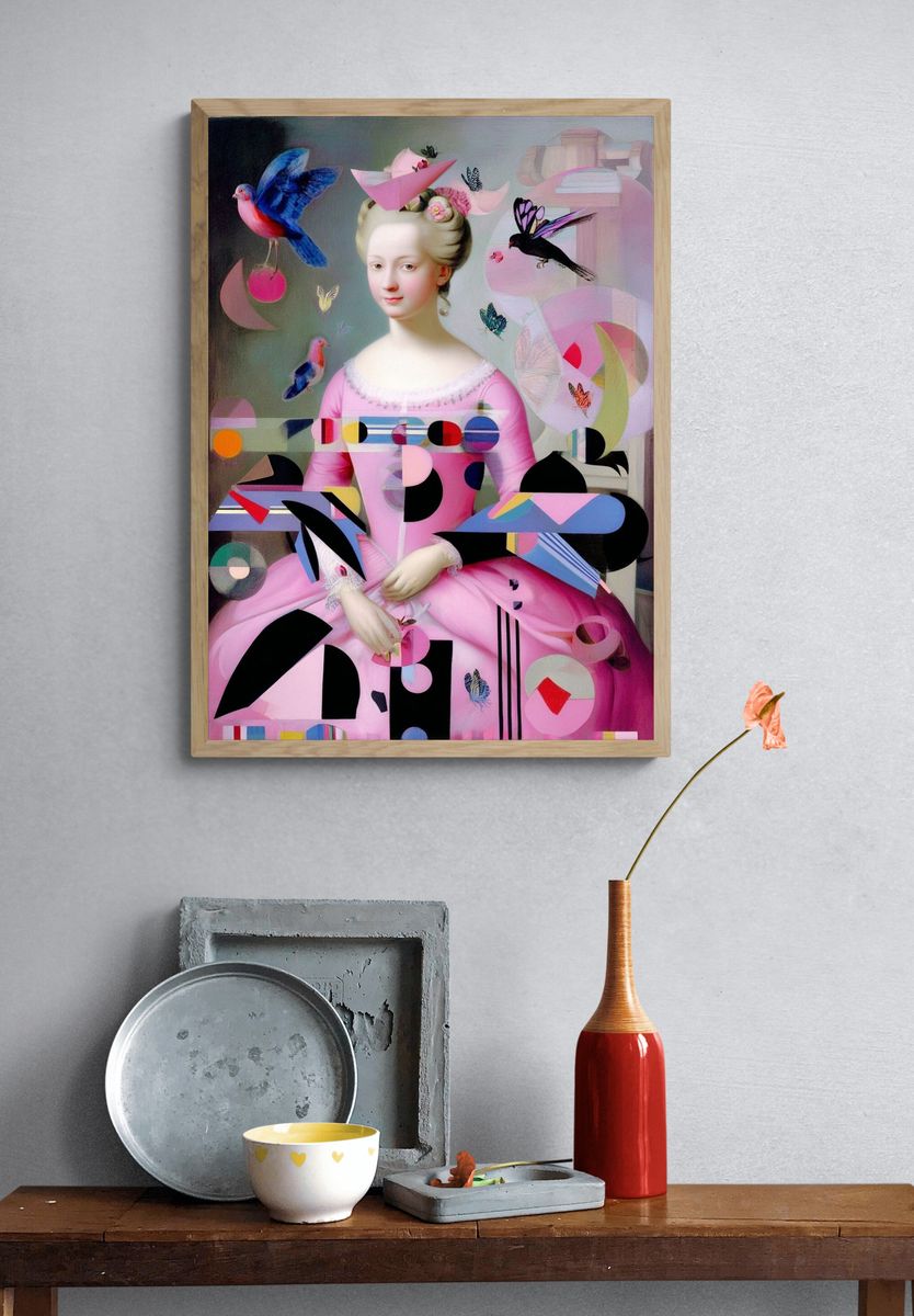 Pink Rococo Collage Poster. — room view 3