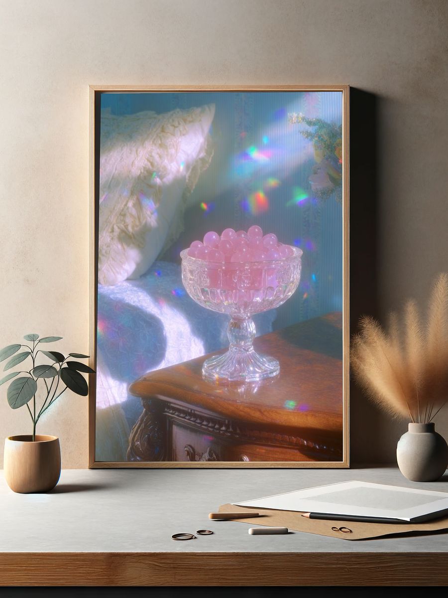 Pastel Crystal Bowl Still Life Poster. — room view 2
