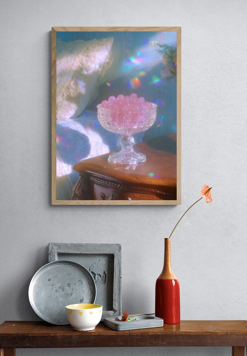 Pastel Crystal Bowl Still Life Poster. — room view 3