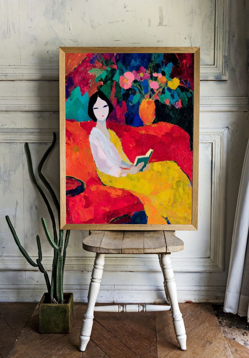 Woman Reading Colorful Fauvist Poster. — room view 1