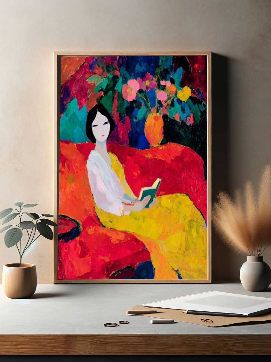 Woman Reading Colorful Fauvist Poster. — room view 2