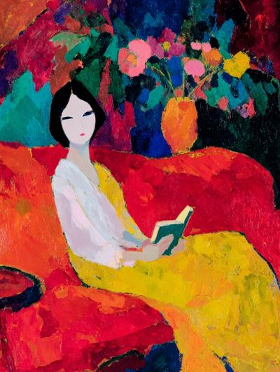 Woman Reading Colorful Fauvist Poster.