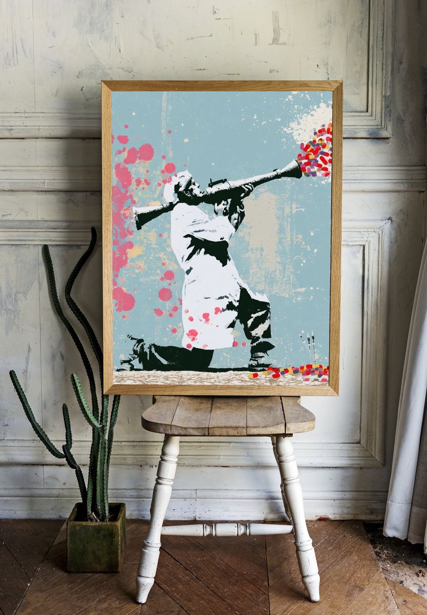 Banksy-Style Protest Art Print. room preview
