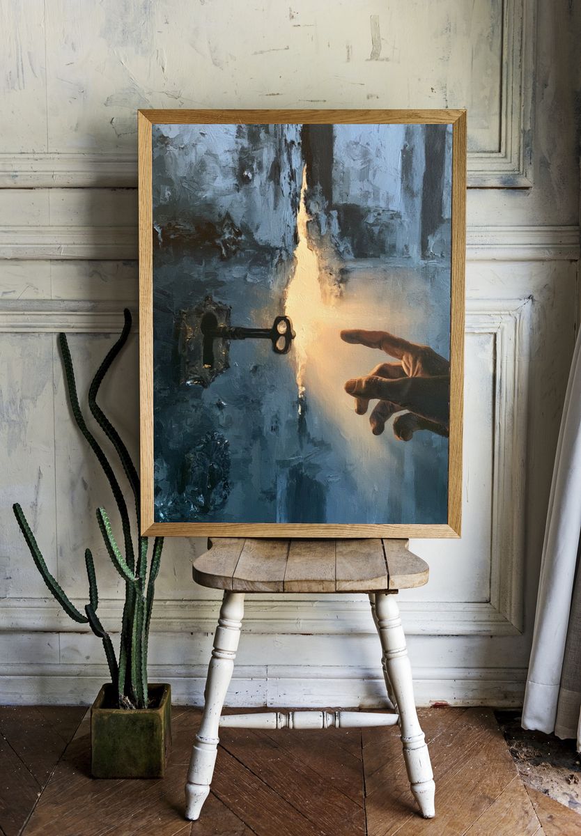 Hand Reaching for Light Fine-Art Poster. — room view 1