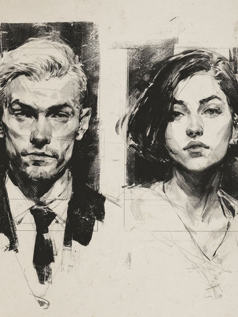 Dual Portrait Ink Poster. poster — fine-art art