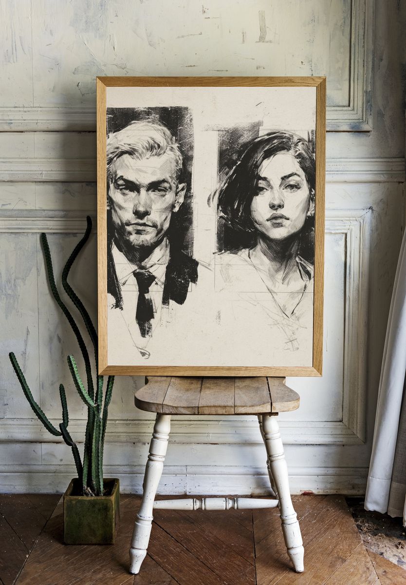 Dual Portrait Ink Poster. room preview