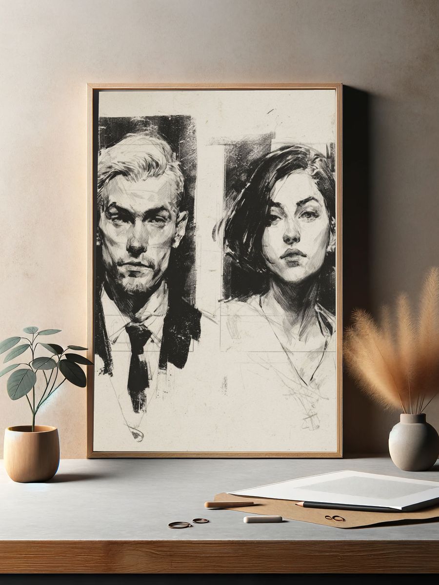 Dual Portrait Ink Poster. — room view 2