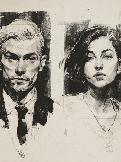 Dual Portrait Ink Poster. poster