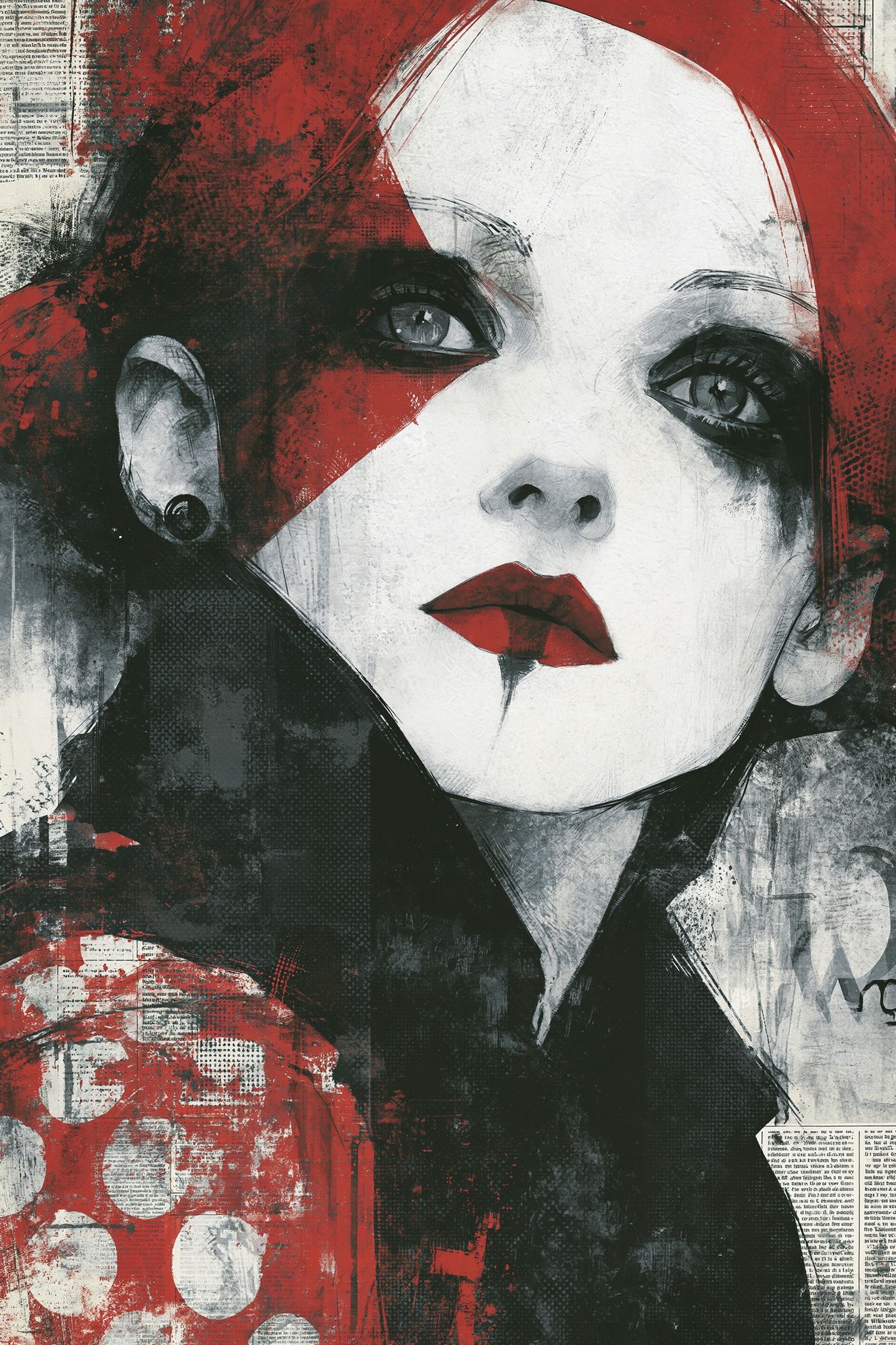 Red and Black Woman Portrait Print. poster detail