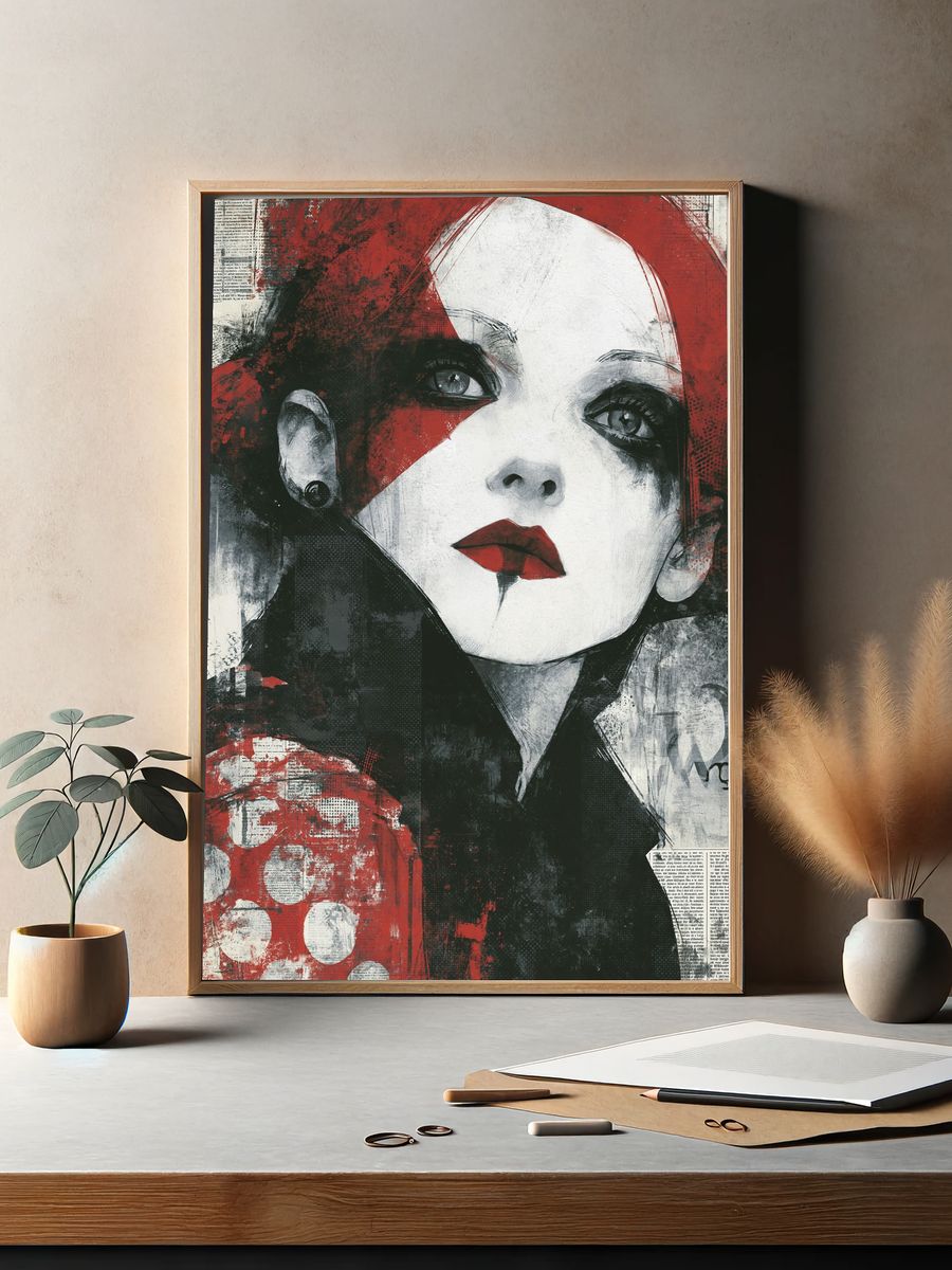 Red and Black Woman Portrait Print. — room view 2