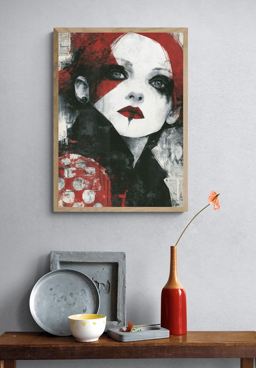 Red and Black Woman Portrait Print. — room view 3