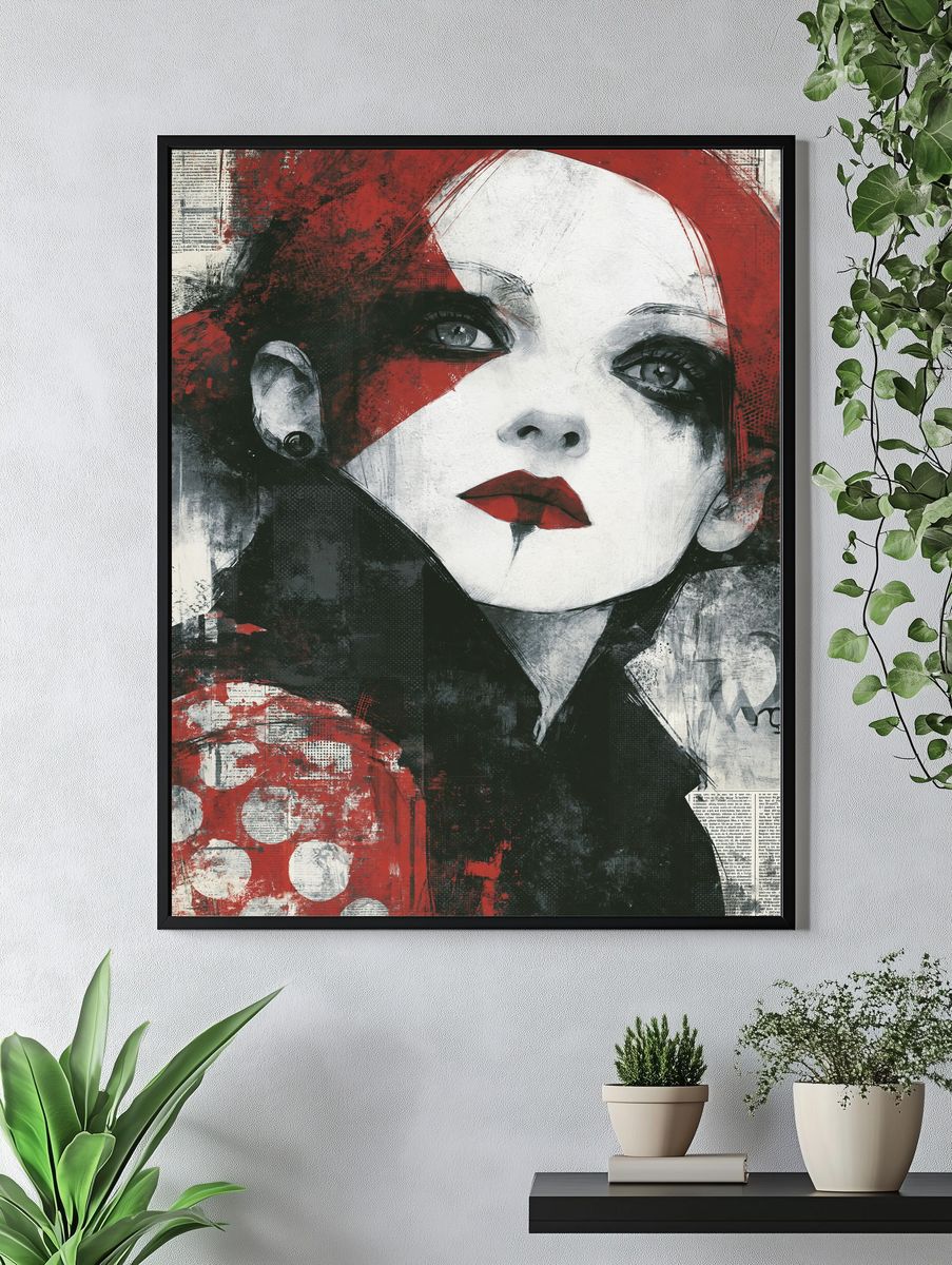 Red and Black Woman Portrait Print. — room view 4