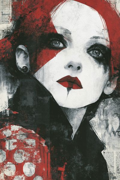 Red and Black Woman Portrait Print. poster